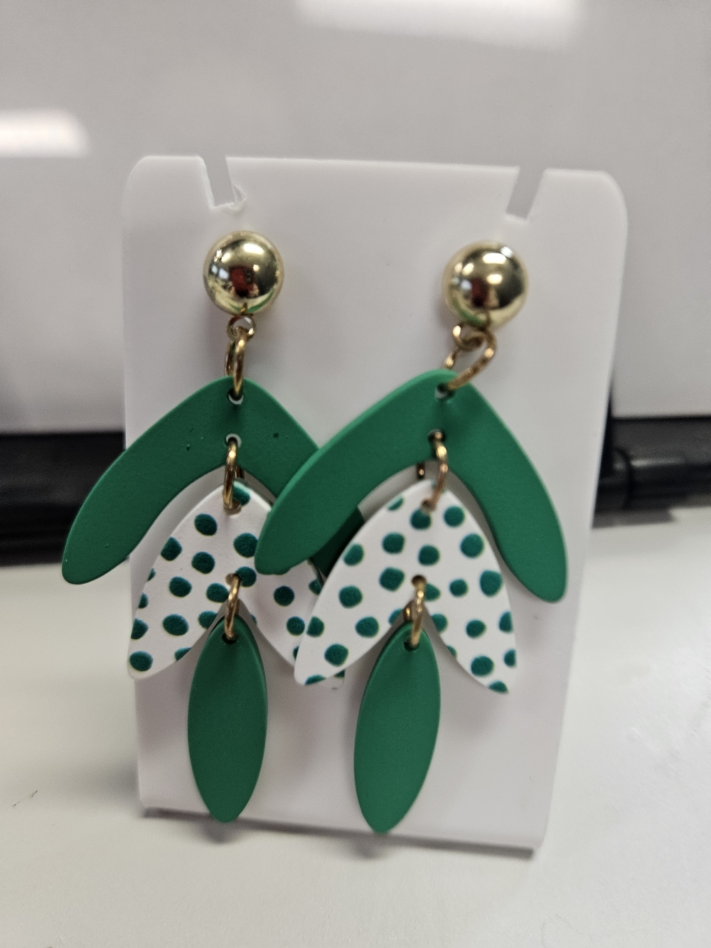 Green & White Polka Dot Earrings